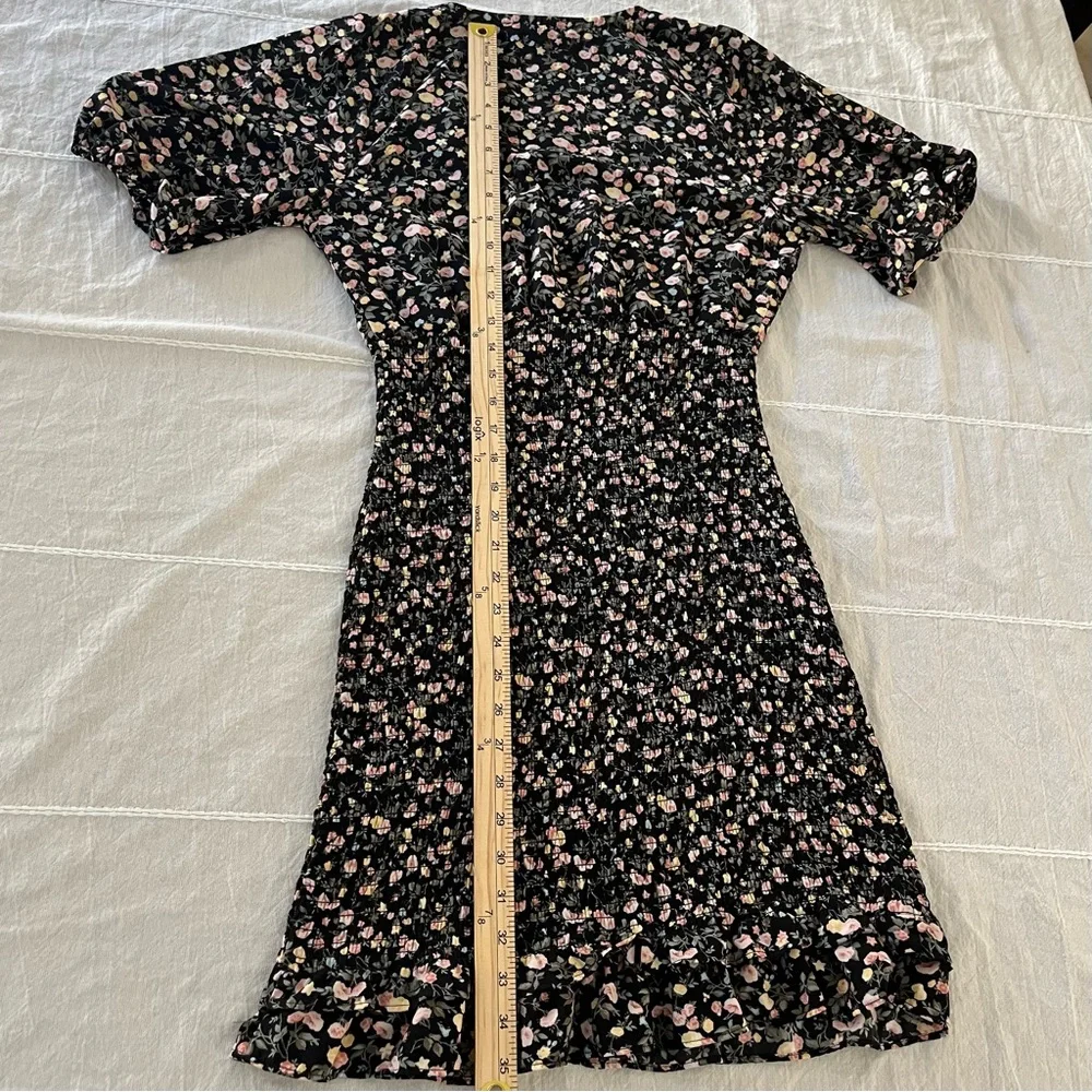 Abercrombie Fitch Black Floral Puff Sleeve Smocked Ruffle Hem Dress MT Tall - Picture 9 of 15